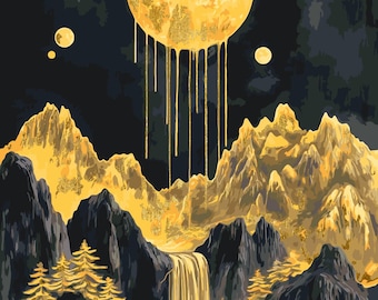 Paint by Numbers Kit, Golden Evening Landscape with Metallic Acrylics, Cotton Canvas, Wooden Frame, Relaxing DIY Painting for Adults & Kids