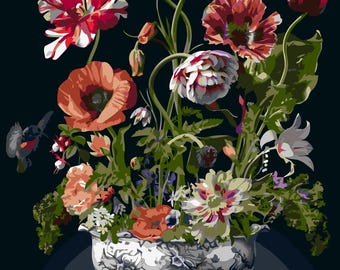 Paint by Numbers Kit Unusual Bouquet, DIY Floral Canvas Wall Art with Acrylic Paints, Brushes and Frame Option, Acrylic DIY Wall Artwork