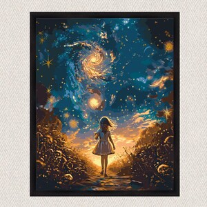 paint by numbers moonlight space diy canvas kit, includes acrylic paints, brushes, wooden frame, relaxing galaxy art project