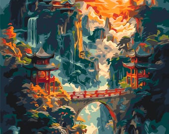 Paint by Numbers Kit Boat at Sunset Landscape & Japanese Morning, Canvas DIY Acrylic Painting Set with Brushes and Custom Frame Option