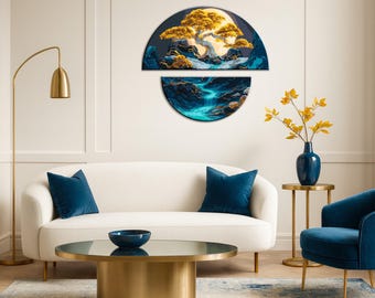 Paint by Numbers Landscape Night Harmony Metallic Semi-Circles Canvas, DIY Kit with Acrylic Paints and Brushes, Wall Decorative Modular Art