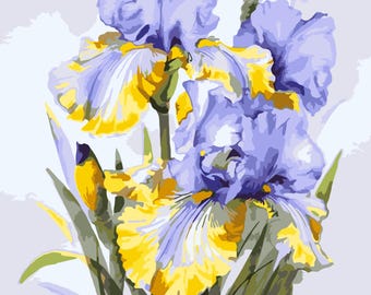 Paint by Numbers Bouquet of Irises, DIY Acrylic Canvas Kit for Adults and Kids, Relaxing Floral Artwork Decor, Handmade Wall Artwork Kit