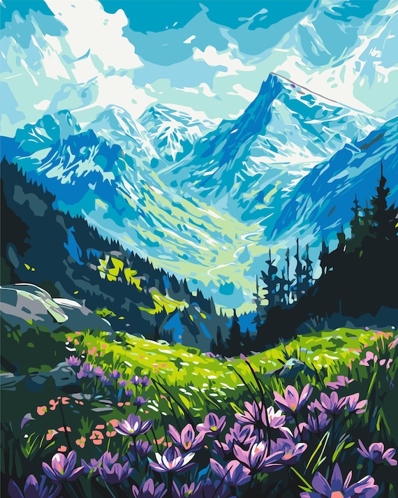 Mountain Landscape Paint by Numbers Kit, Scenic Landscape Painting