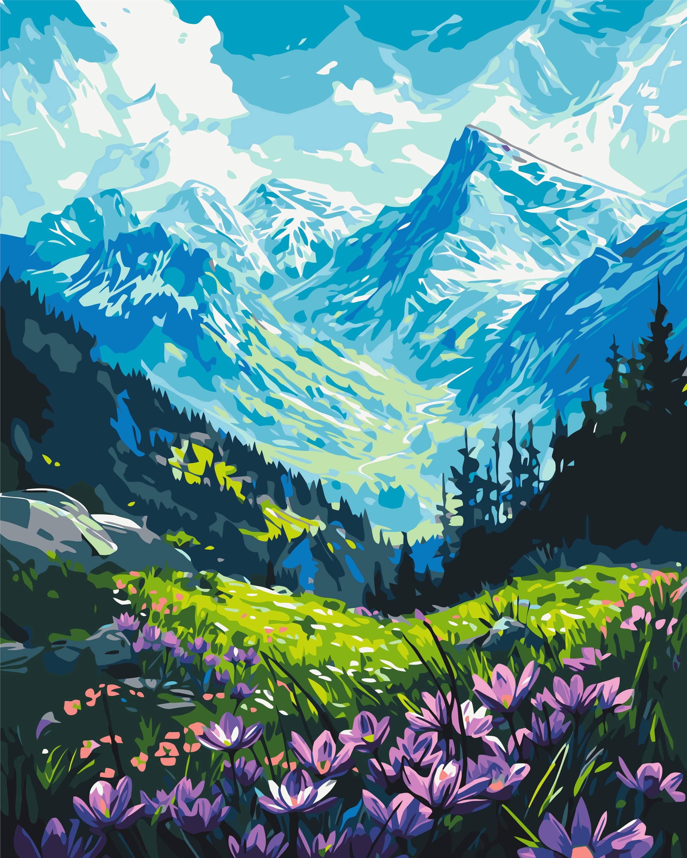 Mountain Landscape Paint by Numbers Kit, Scenic Landscape Painting