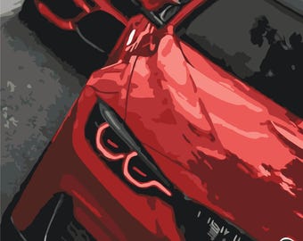 Red BMW Paint by Numbers Kit, Custom Frame Option Acrylic Painting, DIY Car Canvas Art with Acrylic Paints and Brushes, Art Lover Gift