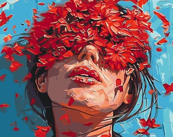 Girl in Flowers Paint by Numbers Set with Brushes and Acrylic Paints, Romantic Floral Portrait, DIY Painting Kit on Canvas for Beginners
