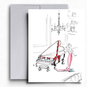 Piano Cartoon Greeting Card Funny Holiday Cards Music Lover Gift image 1