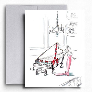 Cartão de felicitações para amantes de piano. Cartão musical para pianista. Cartão engraçado e estiloso. Cartão para amantes de música. Professor de piano presenteado. Cartão com espírito natalino.