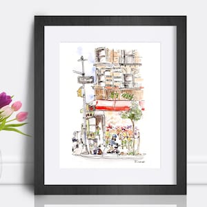New York City Bodega Illustration - Drawn with Ink - Urban Sketch Flower Shop - NYC Art