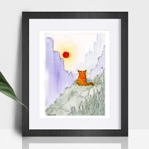 Zen Katzen Kunst. Orange getigerte Katze Kunst. Katzenliebhaber Kunst. Zen-Katzenkunst. Farbenfrohe Tier Illustration. Aquarell Katze Wandkunst. Getigerte Katze Kunstdruck.