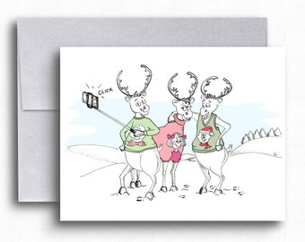 Funny Reindeer Selfie Christmas Card, Holiday Greetings