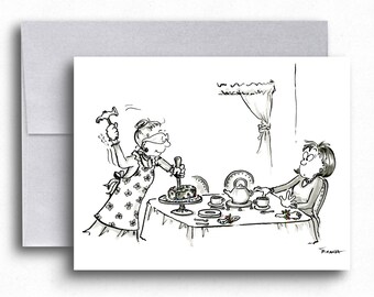 Carte de Noël drôle de gâteau aux fruits, humour de partie de thé de dessin animé