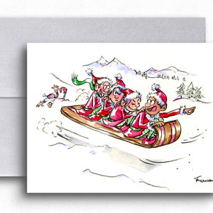 Watercolor Holiday Card Holiday Elves Winter Holiday Card image 1