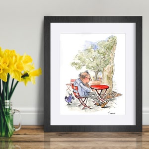 Whimsical Art Urban Illustration Bluebird of Happiness Garden Print Deep in Thought image 1