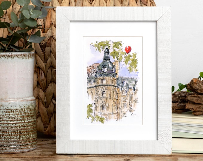 Upper West Side Art Deco Building Watercolor Print, NYC Architecture