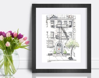 Rainy Day Art - NYC Architecture - Urban Illustration