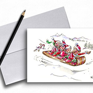 Watercolor Holiday Card Holiday Elves Winter Holiday Card image 4