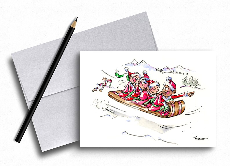 Watercolor Holiday Card Holiday Elves Winter Holiday Card image 4