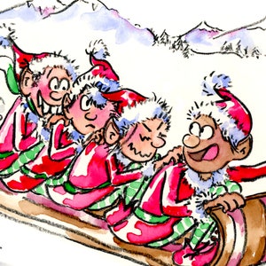 Watercolor Holiday Card Holiday Elves Winter Holiday Card image 2