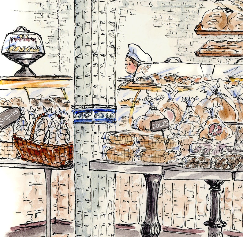 Portuguese Bakery Watercolor Food Art Ironbound District Urban Illustration image 4