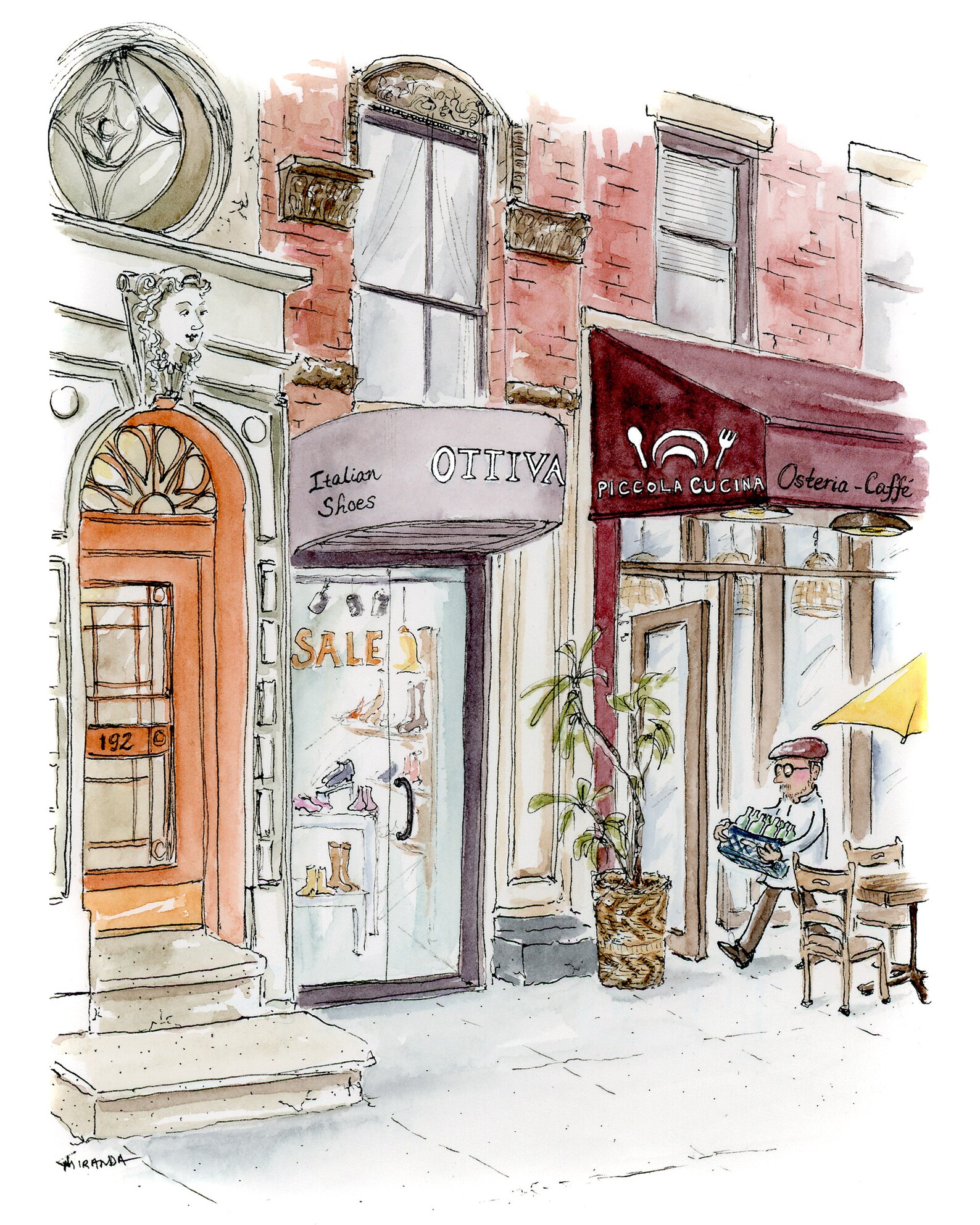 Piccola Cucina Soho Mini Print. Whimsical New York City Restaurant