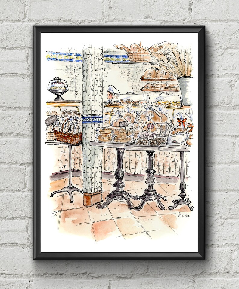 Portuguese Bakery Watercolor Food Art Ironbound District Urban Illustration image 3