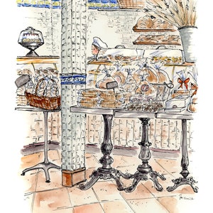 Arte alimentario de acuarela de panadería portuguesa Distrito Ironbound Ilustración urbana imagen 2