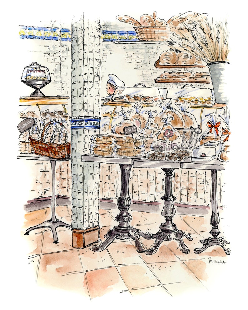 Portuguese Bakery Watercolor Food Art Ironbound District Urban Illustration image 2