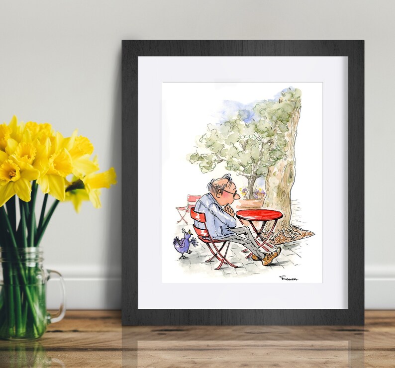 Whimsical Art Urban Illustration Bluebird of Happiness Garden Print Deep in Thought image 1