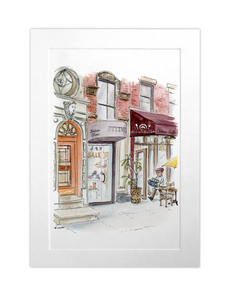 Piccola Cucina Soho Mini Print. Whimsical New York City Restaurant