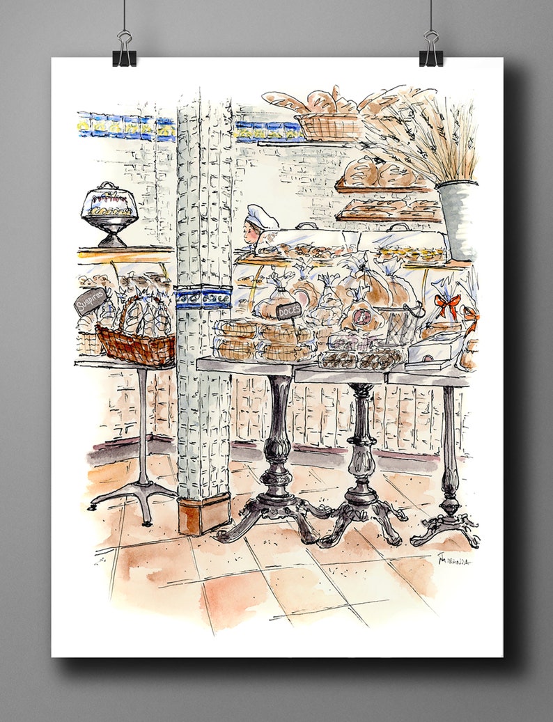 Portuguese Bakery Watercolor Food Art Ironbound District Urban Illustration image 5