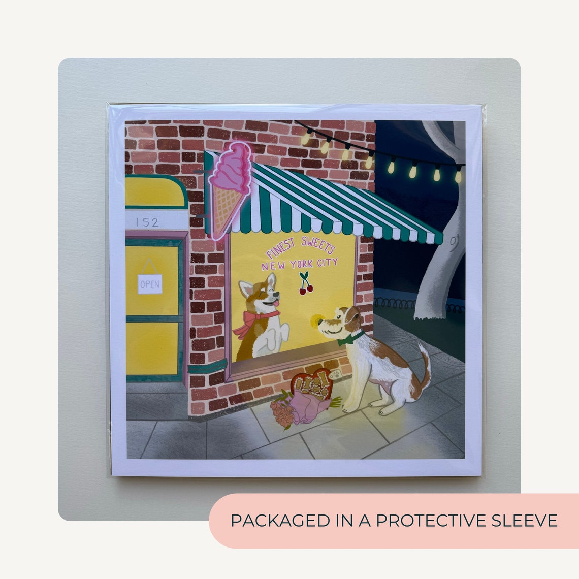 Whimsical Dog Date Night Wall Art Print, Cute Animal Illustration, Ice