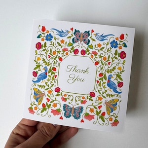 Conjunto de doze cartões de agradecimento para festa no jardim, cartão em branco para todas as ocasiões, quadrado, borboletas, flores, mariposas, pássaros, presente mágico