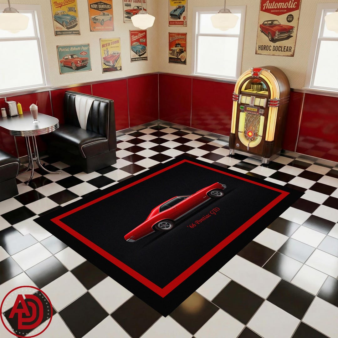 Pontiac Rug Vintage '66 Pontiac GTO Rug: Personalized Torch Red Muscle Car Art ...