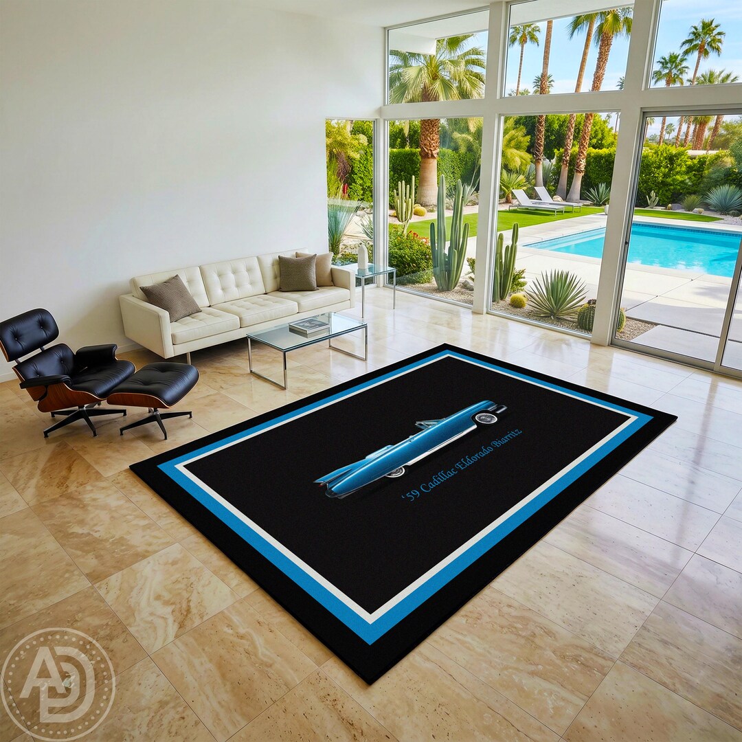 Vintage '59 Cadillac Eldorado Rug: Personalized Aegean Blue Classic Car ...