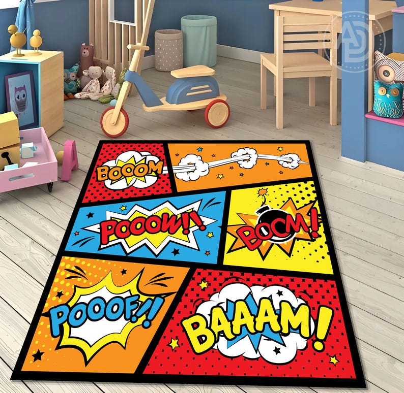 Colorful Comic Rug – Kids' Playroom, Game Room Decor - Etsy