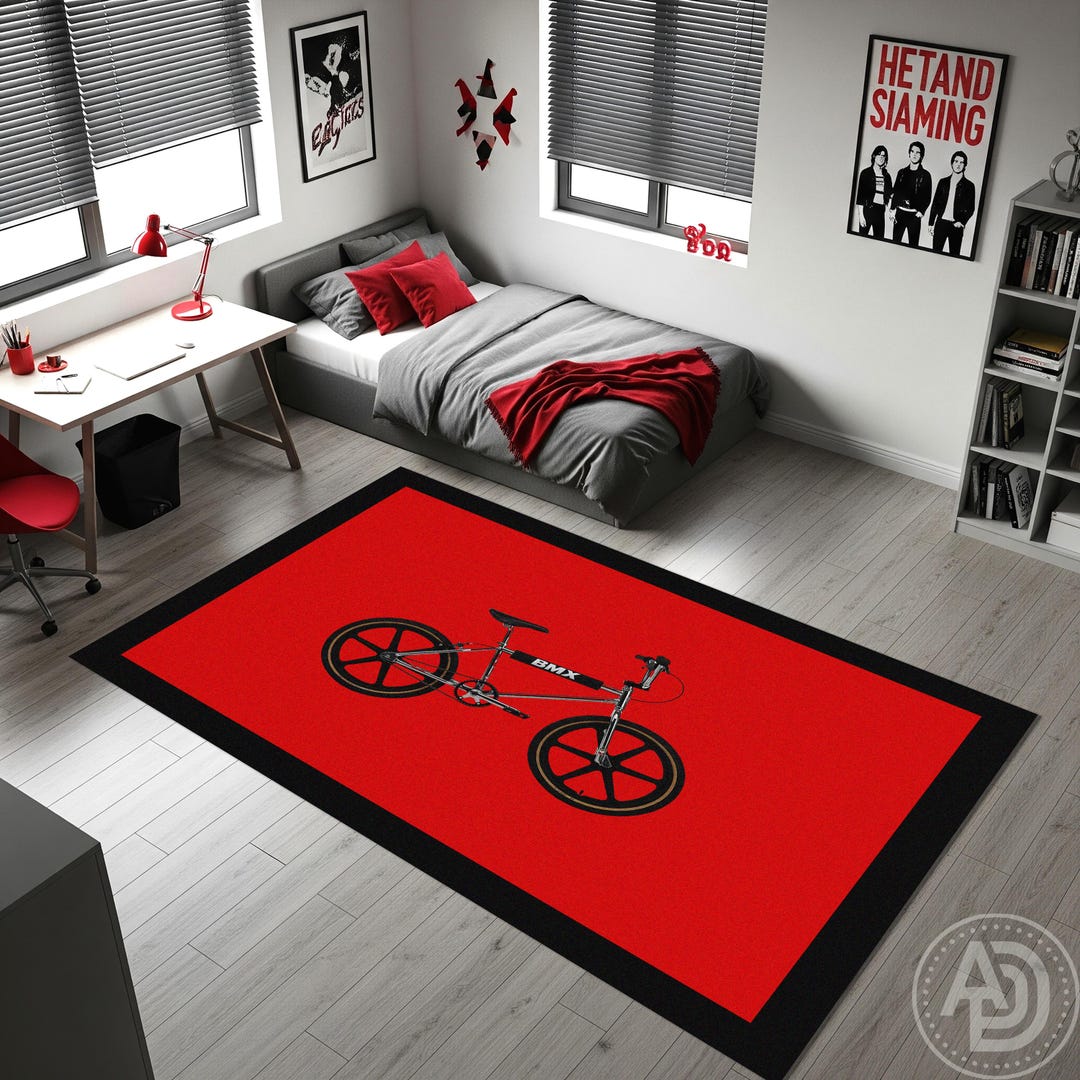 Mtb Rugs Retro BMX Bike Rug: Red & Black Vintage Style Floor Mat - Etsy