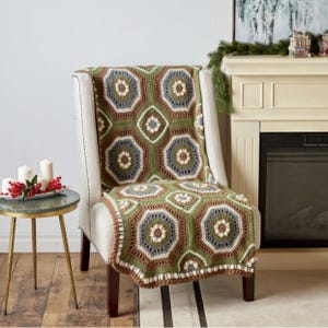 Patrón de manta de ganchillo: Cuadrados hexagonales estilo abuela - Estilo bohemio vintage
