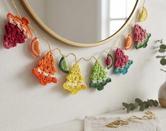 Patrón de guirnalda navideña a crochet / Adorno de árbol y rodaja de fruta para hacer tú mismo / Decoración navideña fácil a crochet en PDF.