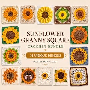Sunflower Crochet Granny Squares, Floral Patchwork (PDF Patterns)