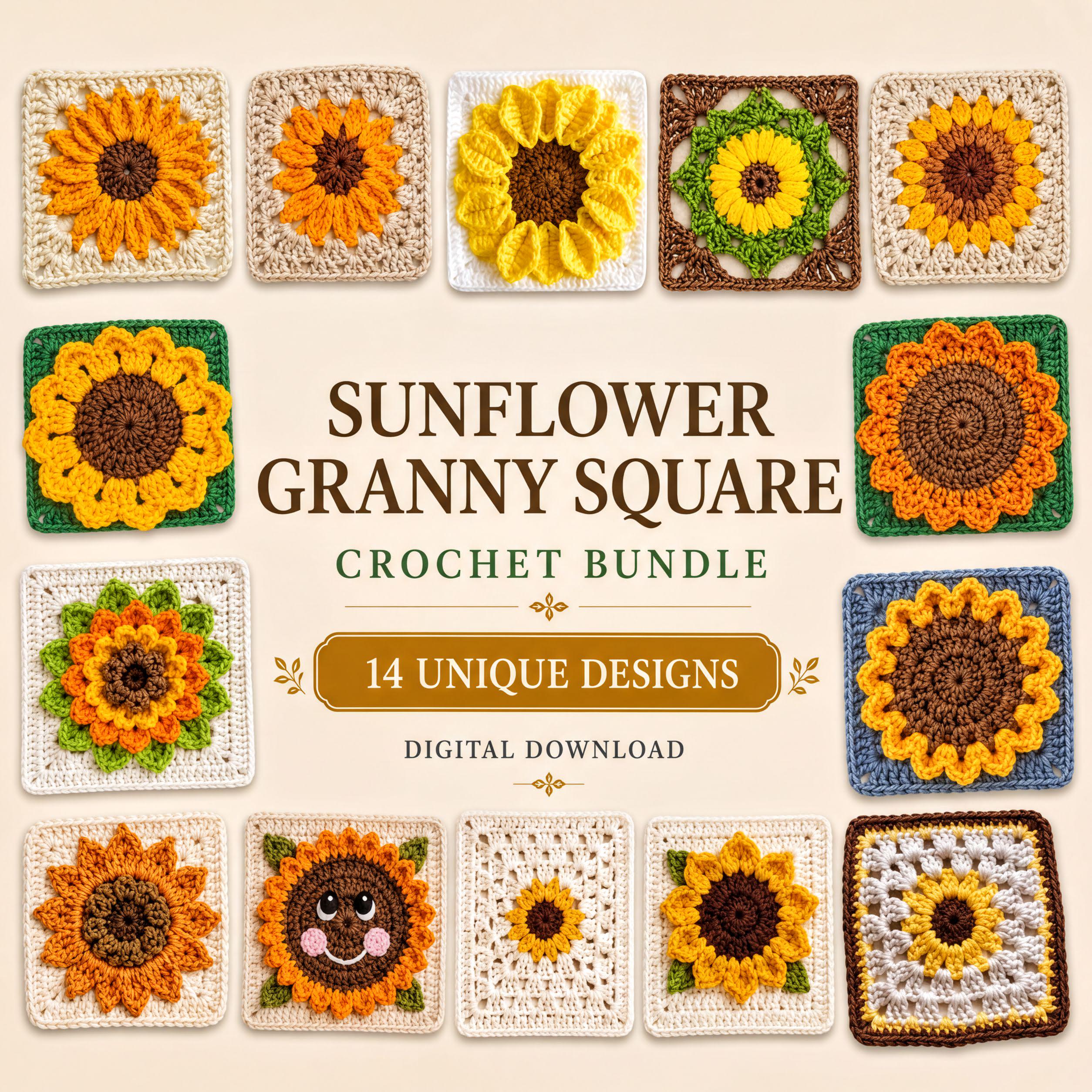 40 Sunflower Granny Square Crochet Patterns for Bright Blankets, Bags, and More 40 Sunflower Crochet Granny Squares