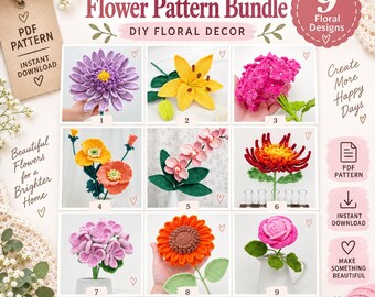 Crochet Flower Pattern Bundle, DIY Floral Decor (PDF Pattern)