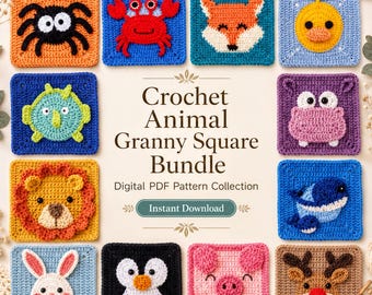 Crochet Animal Granny Square Patterns – Farm, Zoo, Safari (PDF Digital Download)
