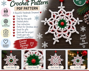 Snowflake Crochet Pattern PDF | Digital Winter Ornament | Easy DIY Christmas Decoration | Instant Download.
