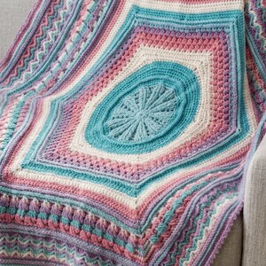 Patrón PDF de manta de crochet con mandala hexagonal, afgano colorido para bebé (descarga digital)