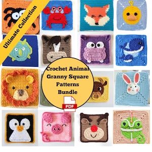 Crochet Animal Granny Square Patterns Bundle - PDF Digital Download - Cute Farm Zoo Safari Animals Blanket Afghan Pattern