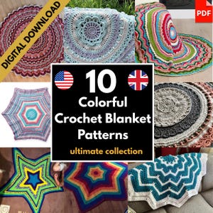 10 Colorful Crochet Blanket Patterns PDF – Digital Download, Mandala & Star Designs, Ultimate Blanket Pattern Collection