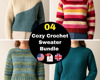 Crochet Sweater Pattern Bundle – 4 Chunky Yarn Pullover Designs (PDF Pattern)