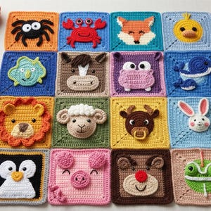 Gehaakte dieren oma vierkante patronen – boerderij, dierentuin, safari (digitale pdf-download)