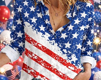 USA Jubiläum Leinen-Look Shirt, Semiquincentennial Bluse Shirt, Retro amerikanische Flagge 1776 Frauen Shirt, 4. Juli Casual Shirt